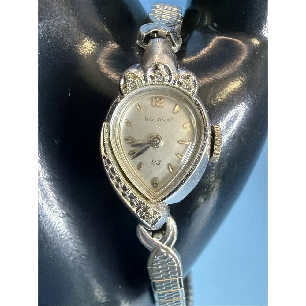 Vintage Women Bulova Watch Mechanical 10Kt White Gold Plated, Keeps Great Time - Picture 1 of 7